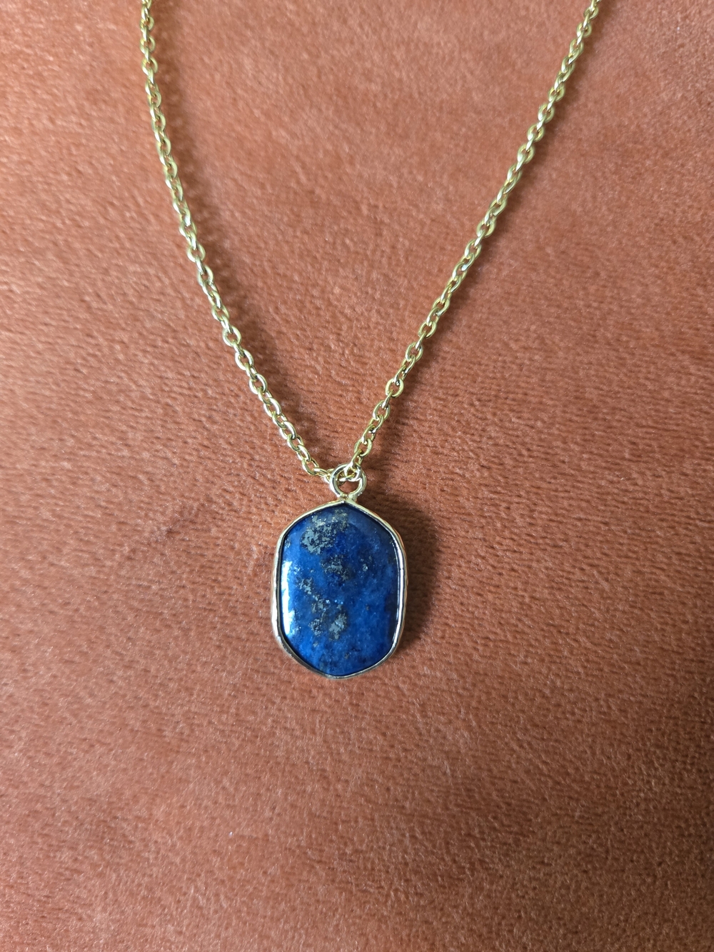 Gold Tone Chain Necklace with Blue Lapis Pendant